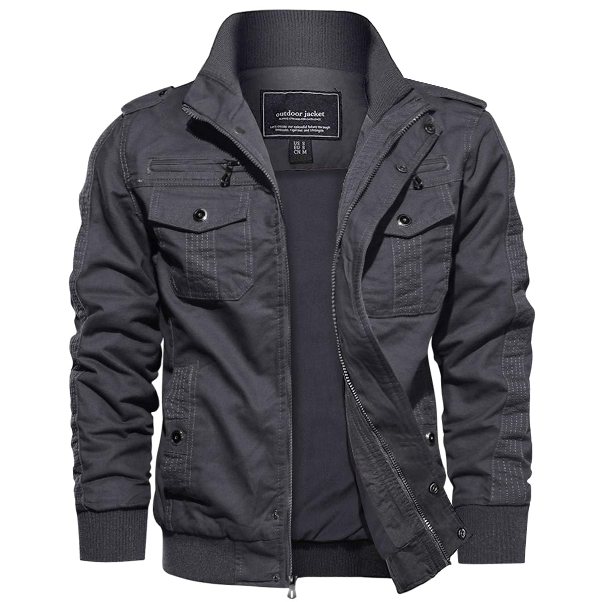 EKLENTSON Herren Übergangsjacke Frühling Cargo Jacke Freizeitjacke mit Vielen Taschen L Grau #91 Angebot bei HelloDeals