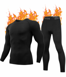 Thermounterwäsche Herren, Winter Skiunterwäsche Herren mit Innenfleece, Thermo Funktionswäsche Set Männer, Weich Warme Unterwäsche, Atmungsaktiv Thermounterhemd Thermounterhose(M-XL) Schwarz02 L Angebot bei HelloDeals