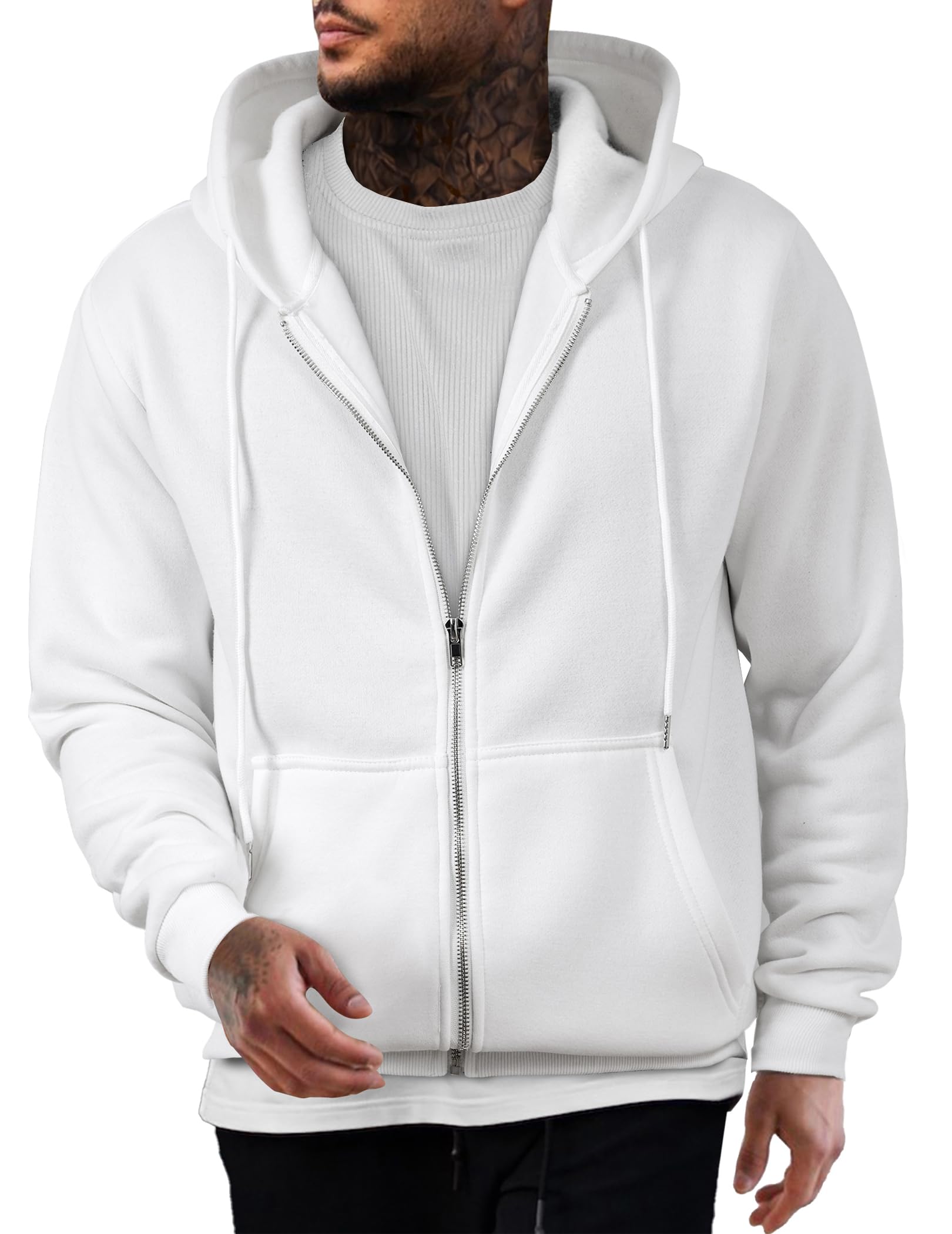 JMIERR Hoodie Herren Baumwolle Einfarbig mit Reißverschluss Pullover Langarm Sweatjacke Männer Kapuzenpullover Sweatshirt Warm mit Taschen A Weiß XXL Angebot bei HelloDeals