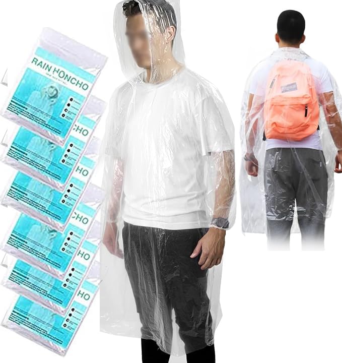 Regenponcho Festival, 6 Stück inweg mit Kapuze für Damen Herren, Military Grade Notfall Durchsichtig Anti-mold Regenmäntel für Festival Wandern, Camping, Konzerte Festival Angebot bei HelloDeals