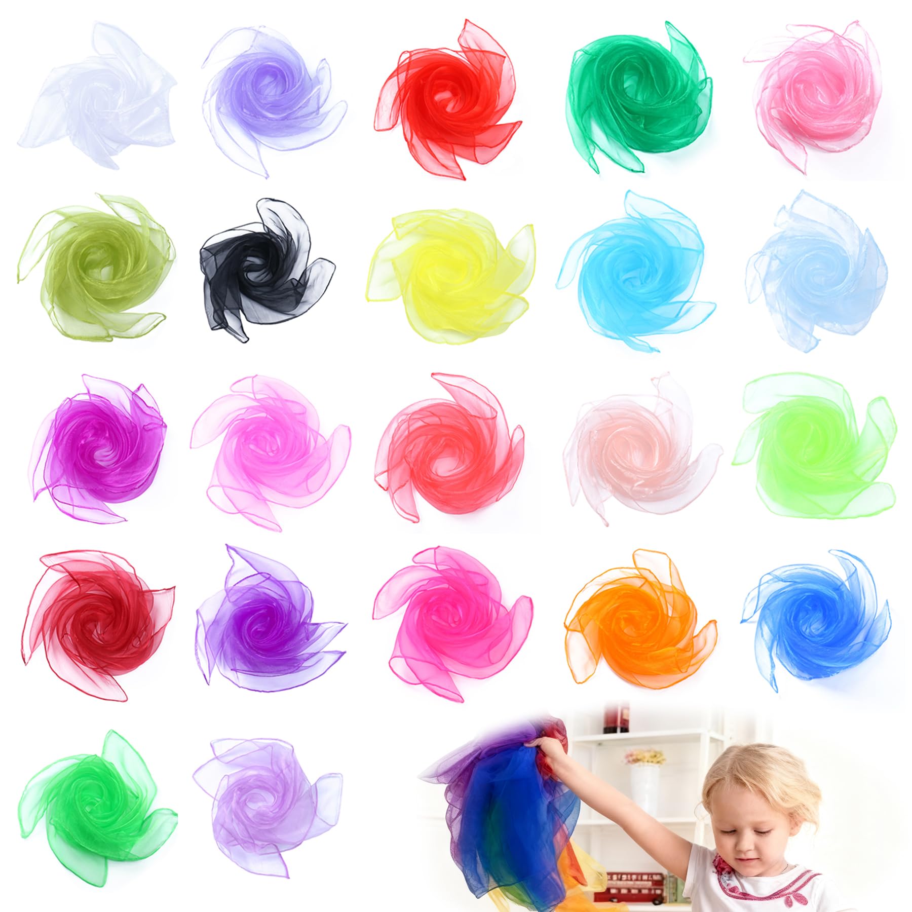 22 Stück Jongliertücher, 22 Farbe Bunte Chiffontücher für Tanzen, Rhythmik Spieltücher für Kindergarten Kinder Party Aktivitäten Kindershow, Jonglieren und Sensorisches Angebot bei HelloDeals