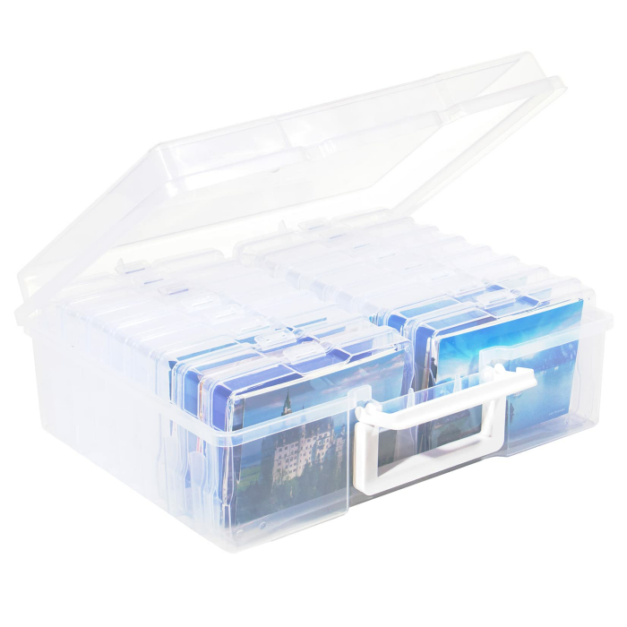 Fotobox, Fotoformat 3×5 Zoll, Sortierboxen für Kleinteile, 16 innere Fotohalter, Aufbewahrungsbox Transparent für Postkarten, Fotos, Spielzeug Transparent-16 Angebot bei HelloDeals