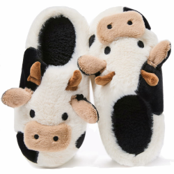 Kuh Hausschuhe Damen Herren Plüsch Pantoletten Winter Weiche Warme Bequeme Flauschige Tiere Leichte Kuschel Rutschfeste Cozy Geschlossen Lustige Schuhe 38/39 EU Kuh Offen Angebot bei HelloDeals