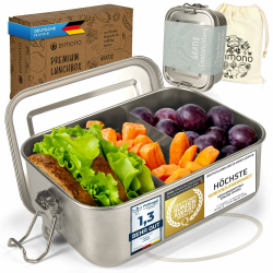 Dimono® Lunchbox Brotdose 850ml Auslaufsichere Bento-Box Brotzeit-Dose aus Edelstahl; Wasserdichte Nachhaltige Dose mit Fächer & Dichtungen B: 850 Ml Angebot bei HelloDeals