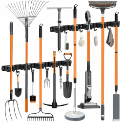 2 Stück Besenhalterung Wand, 10 Halter + 8 Haken Edelstahl Gerätehalter, Selbstklebend Gartengerätehalter and Besenhalter, Schwarz Wandhalterung Aufhänger für Besen Angebot bei HelloDeals