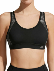 Yvette Sport BH Damen Starker Halt Große Größen Gekreuzt Rücken Gepolstert Fitness Lauf Joggen Yoga Bra 110E Schwarz/Grau Angebot bei HelloDeals