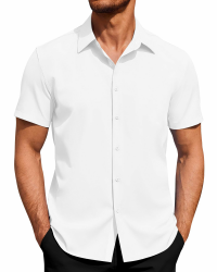 J.VER Hemd Herren Kurzarm Businesshemd Button Down Regular Fit Freizeithemden Sommer Strand Stretch Shirt Alle Weiß XL Angebot bei HelloDeals