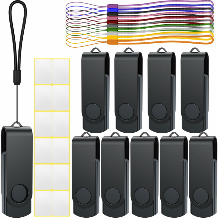 Uflatek 2GB USB Stick Speicherstick USB 2.0 Memory Stick 10 Stück Metall Flash Drive Rotate Flash Laufwerk Schwarz Thumb Drive Einklappbarer Externer Datenspeicher mit Lanyard Schwarz 2.0 GB Angebot bei HelloDeals