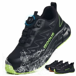 ISOOUS Sicherheitsschuhe Herren S3S Wasserdicht Arbeitsschuhe Damen ESD Leicht Drehverschluss rutschfest Bequem mit Stahlkappe 41 EU Schwarz Grün Angebot bei HelloDeals