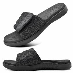 ONCAI Dusch Badelatschen Herren mit Klettverschluss Offener Zeh Sports Badesandalen Sommer Freizeit Sandalen Hausschuhe Weich Gummifußbett Pantoletten Größe 40-49 47 EU Schwarz Angebot bei HelloDeals