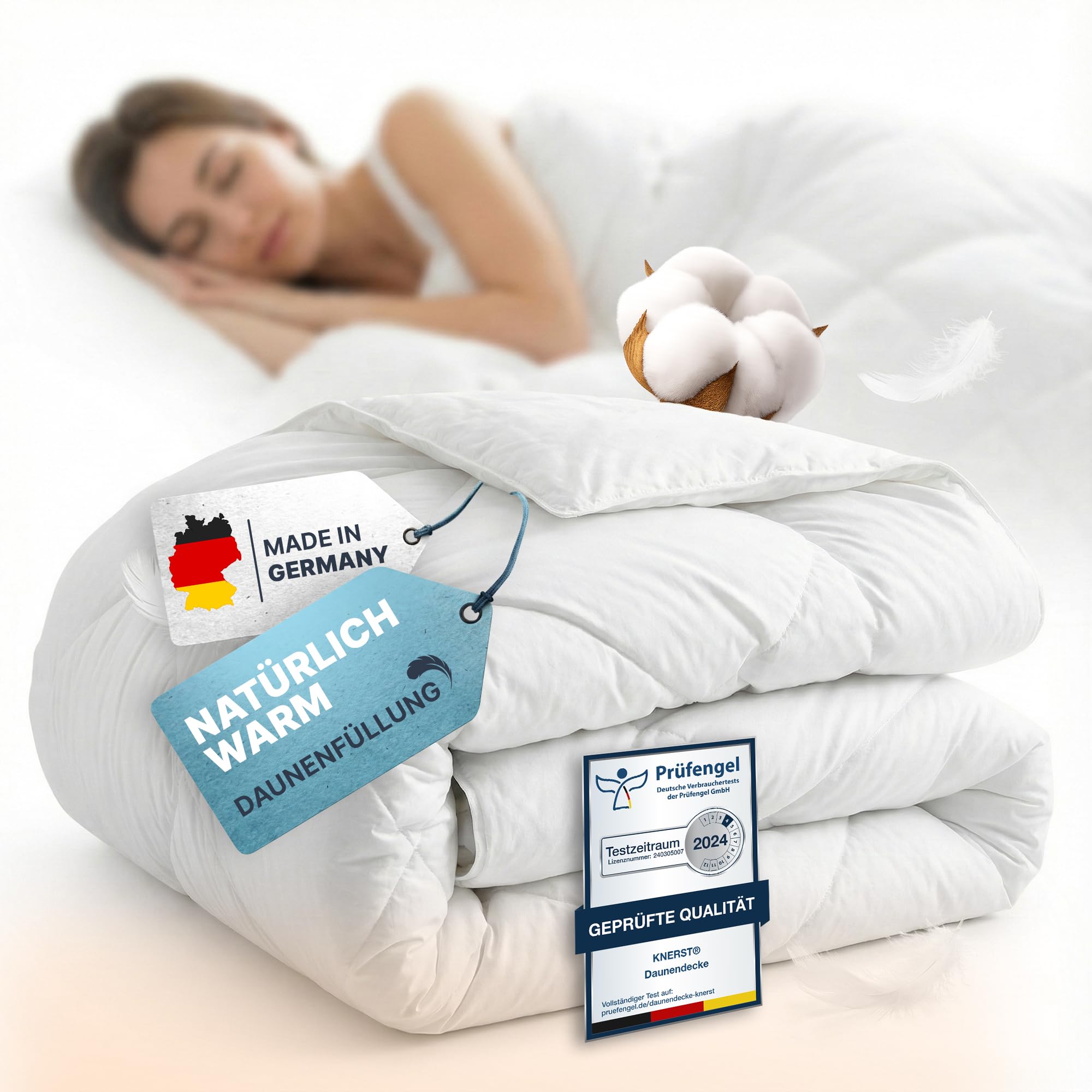 KNERST Ganzjahres Bettdecke 200x200 - Federbettdecke Decke mit Daunen & Federn - Ganzjahresdecke Waschbar & Atmungsaktiv - Daunendecke Ökotex Zertifiziert Ganzjahresdecke 200x200 cm Angebot bei HelloDeals