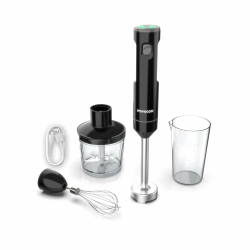 Kabelloser Stabmixer, POYOCOM Akku-Stabmixer, mit TYP-C-Kabel, Lebensmittelhacker 500 ml, Behälter 600 ml, Schneebesen, für Smoothies, Babynahrung und Suppen – Schwarz Angebot bei HelloDeals