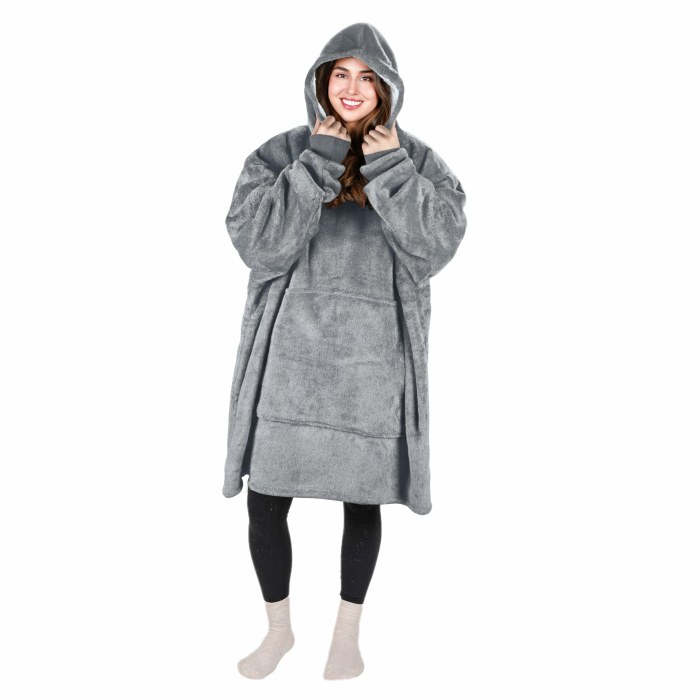 Catalonia Classy Oversized Sherpa Hoodie Decke, großes Kapuzen-Sweatshirt für Frauen, weiche gemütliche warme tragbare Decken mit Kapuze & Fronttasche für Erwachsene Teenager Mädchen Männer XL Aschgrau Angebot bei HelloDeals