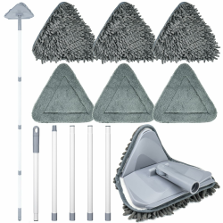 Onlyesh 360°Grad Drehbarer Dreiecks Wischmopp, Wandreinigungsmopp mit langem Griff Drehbarer Bodenwischer mit 6 Austauschbaren Moppköpfen, 3 in 1 Wischmopp für Bodenbelag Fenster Fliese Ecken Angebot bei HelloDeals