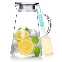 SUSTEAS 2 Liter Karaffe aus Glas mit Deckel - Schwenkkaraffe für Selbstgemachte Getränke, Eistee, Kaffee, Milch, Wein, Saft - Spülmaschinenfest & Ausgießer Angebot bei HelloDeals