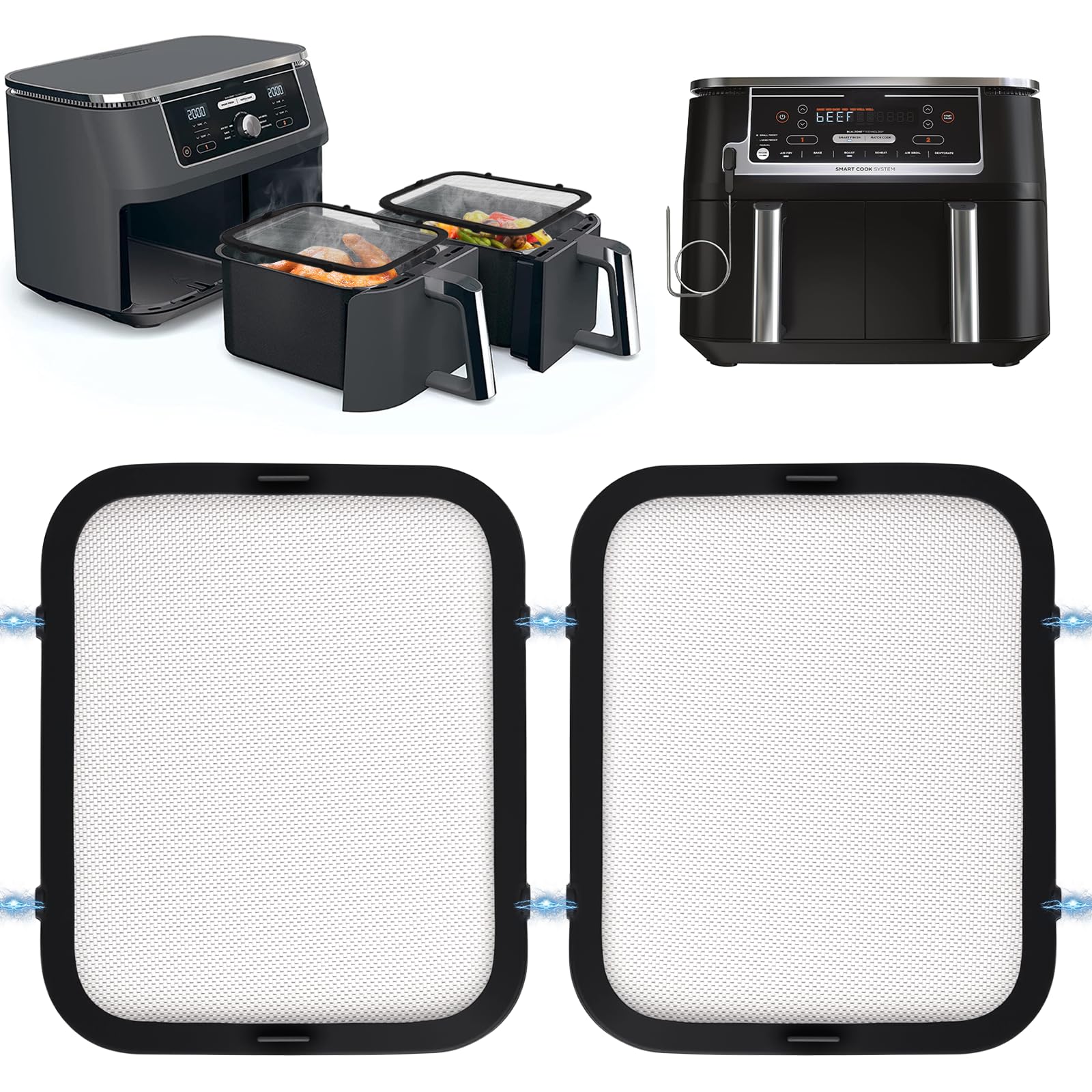 Edelstahl-Spritzschutz: 2 Stück Magnetischer Feinmaschiger Fettspritzschutz, Heißluftfritteuse Zubehör für Ninja Foodi Max Dual Zone AF400EU AF451EU 9,5 l Angebot bei HelloDeals