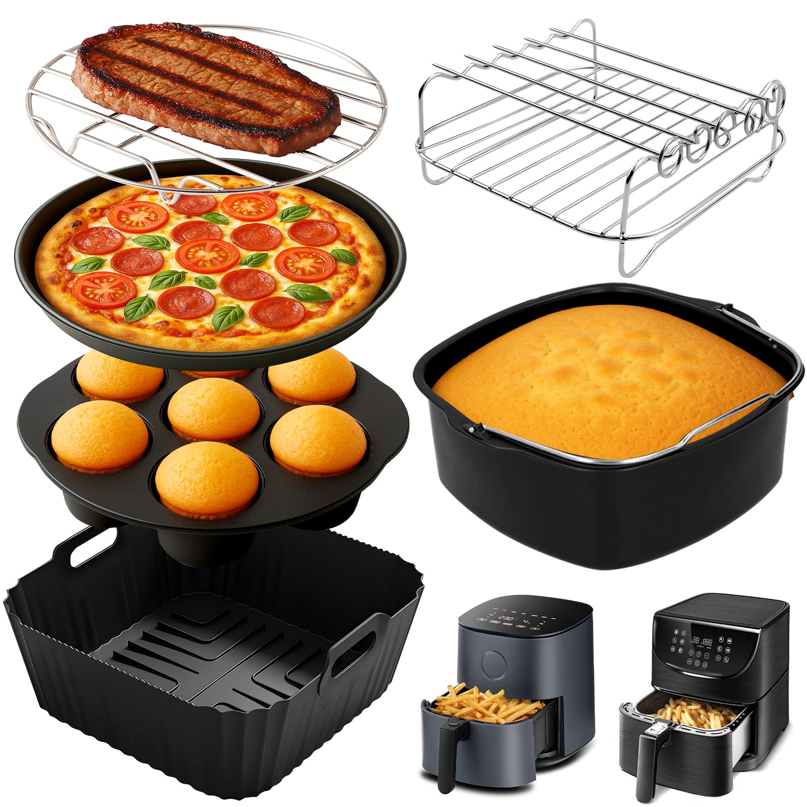 Heißluftfritteuse Zubehör für COSORI Turboblaze Airfryer XXL 5,5L 6L 6,2L, Ninja MAX PRO AF180EU, Philips NA230 6,2L, Quadratisch Airfryer Zubehör Silikonform Accessories 6 Pcs Angebot bei HelloDeals
