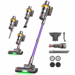 Akku Staubsauger 45000Pa/580W/70Mins, Ultraleichter Staubsauger Kabellos mit Anti-Tangle-Bodenbürste, LED Display, Wandladestation, 6 in 1 Handstaubsauger für Hartböden Teppiche Tierhaare Angebot bei HelloDeals