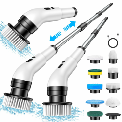 Elektrische Reinigungsbürste, 9 in 1 Elektrische Reinigungsbürste Haushalt 2 Modi Elektrischer Spin Scrubber Electric Cleaning Brush mit 34-130cm, Duschreiniger Bürste für Bad Küche fliesenund Auto Weiß Angebot bei HelloDeals