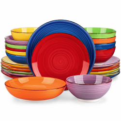 Tafelservice 6 Personen, vancasso Bonita 24tlg Geschirrset Steingut, modernes Ess Kombiservice mit je 6 Speiseteller, Salatteller, Suppenteller und Schalen 24 Teile Set Bunte Serie Angebot bei HelloDeals