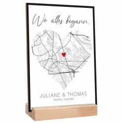 GRAVURZEILE Personalisiertes Bild auf Holz - Wo alles begann - Mit deinem Wunschort - Ideal als Hochzeitsgeschenk - Personalisierte Geschenke für Frauen - Geschenk zum Jahrestag - Klassisch Angebot bei HelloDeals