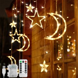 Jsdoin Ramadan LED Lichterkette, 138 LEDs 3,5m Sterne Mond Vorhang Lichter mit 8 Blinkmodi Dekoration für Weihnachten, Fenster,Hochzeit, Party, Zuhause, Terrasse, Ramadan Deko, Rasen(B - Warmweiß) Angebot bei HelloDeals
