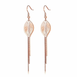 Silber Lang Ohrringe Hängend, 925 Sterling Silber Hängeohrringe für Damen Frauen, Hypoallergen Tropfen Baumeln Schlangenkette Ohrringe, lange Quaste Ohrhänger Ohrringe mit Blätter/krumm Raute Blätter-Rosegold Angebot bei HelloDeals