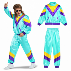 80er 90er Jahre Outfit Retro Bad Taste - Trainingsanzug Overall - Herren & Damen - Fasching & Karneval - Jogginganzug Blau M-L Angebot bei HelloDeals