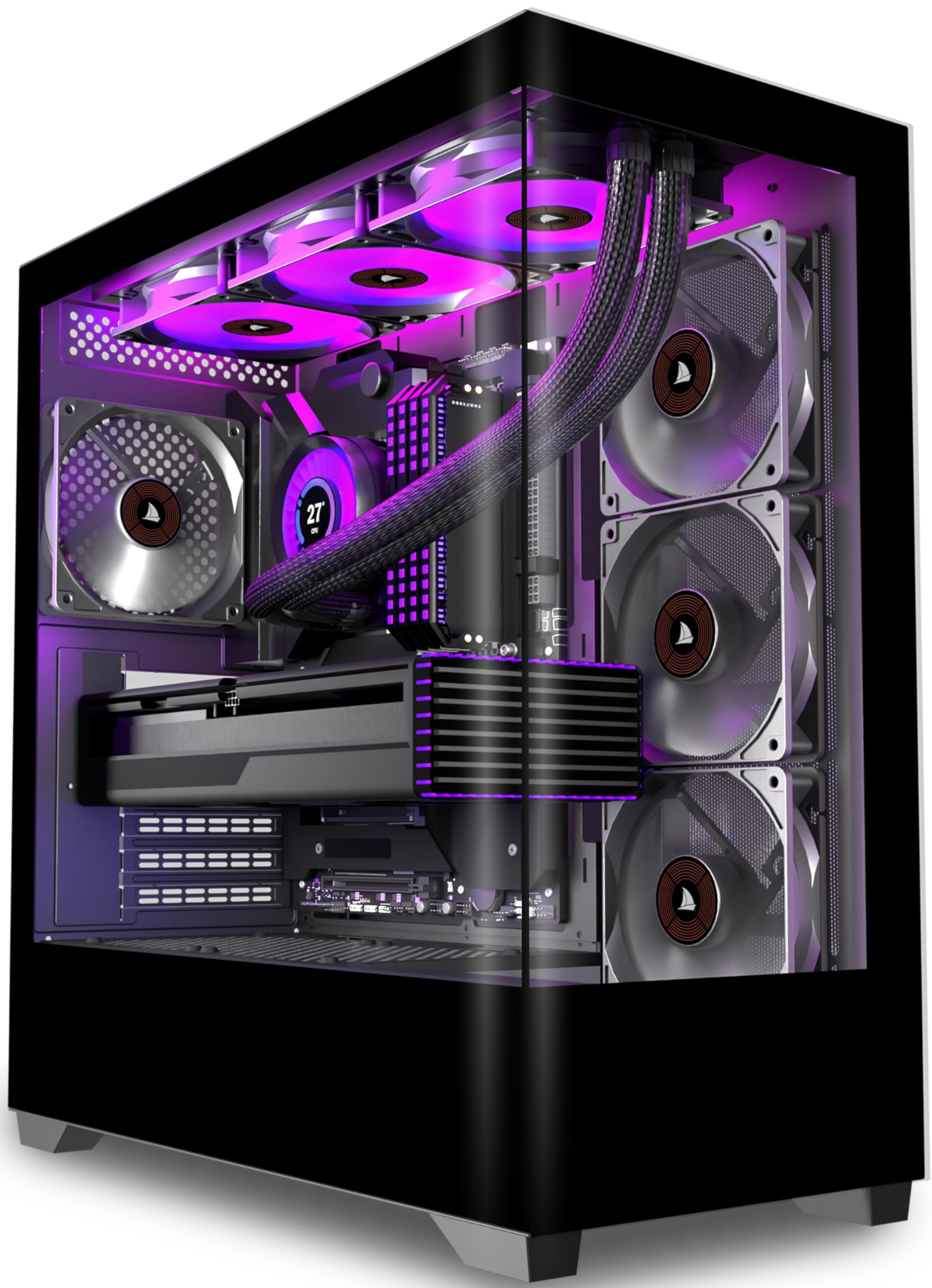 KEDIERS PC Gehäuse Vorinstallierter 4 × 120MM Schwarz Lüfter, ATX Mid Tower PC Gehäuse, Computergehäuse mit Panoramaaussicht Gehärtetes Glas Front Panel,Schwarz，P4 Angebot bei HelloDeals