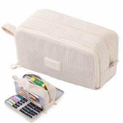 Federmäppchen aus Cord-Stoff Federtaschen Mäppchen mit 3 Fächer Schulmäppchen Große Kapazität Stiftetasche Pencil Case für Schule & Büro (Beige) Angebot bei HelloDeals