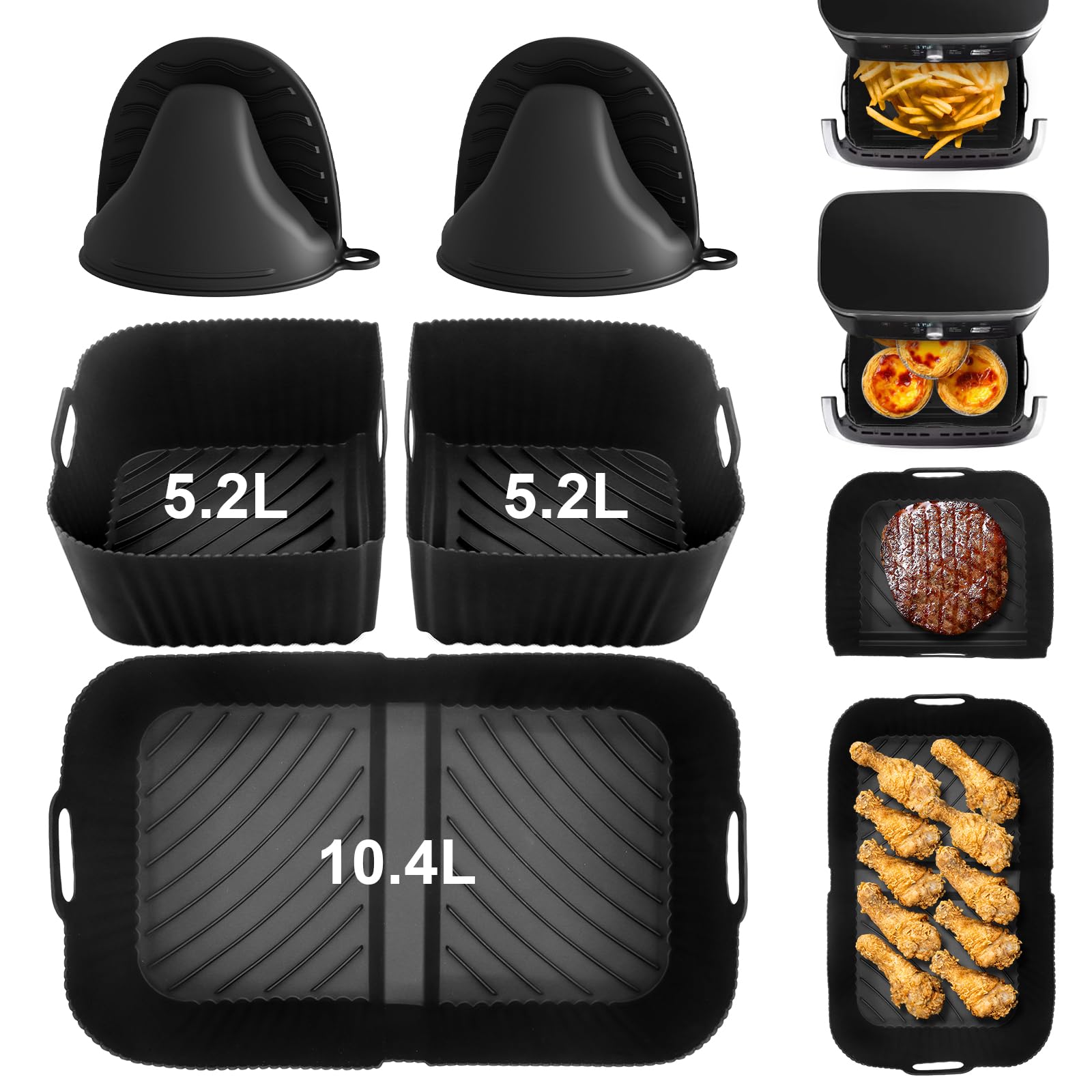 Heißluftfritteuse Zubehör für Ninja 10,4L AF500EU, Airfryer Silikonform für Ninja Foodi Flexdrawer 10.4l, Wiederverwendbar Heißluftfritteuse Silikon Einsätz für Ninja Air Fryer AF500DE Schwarz 5 Stke Angebot bei HelloDeals
