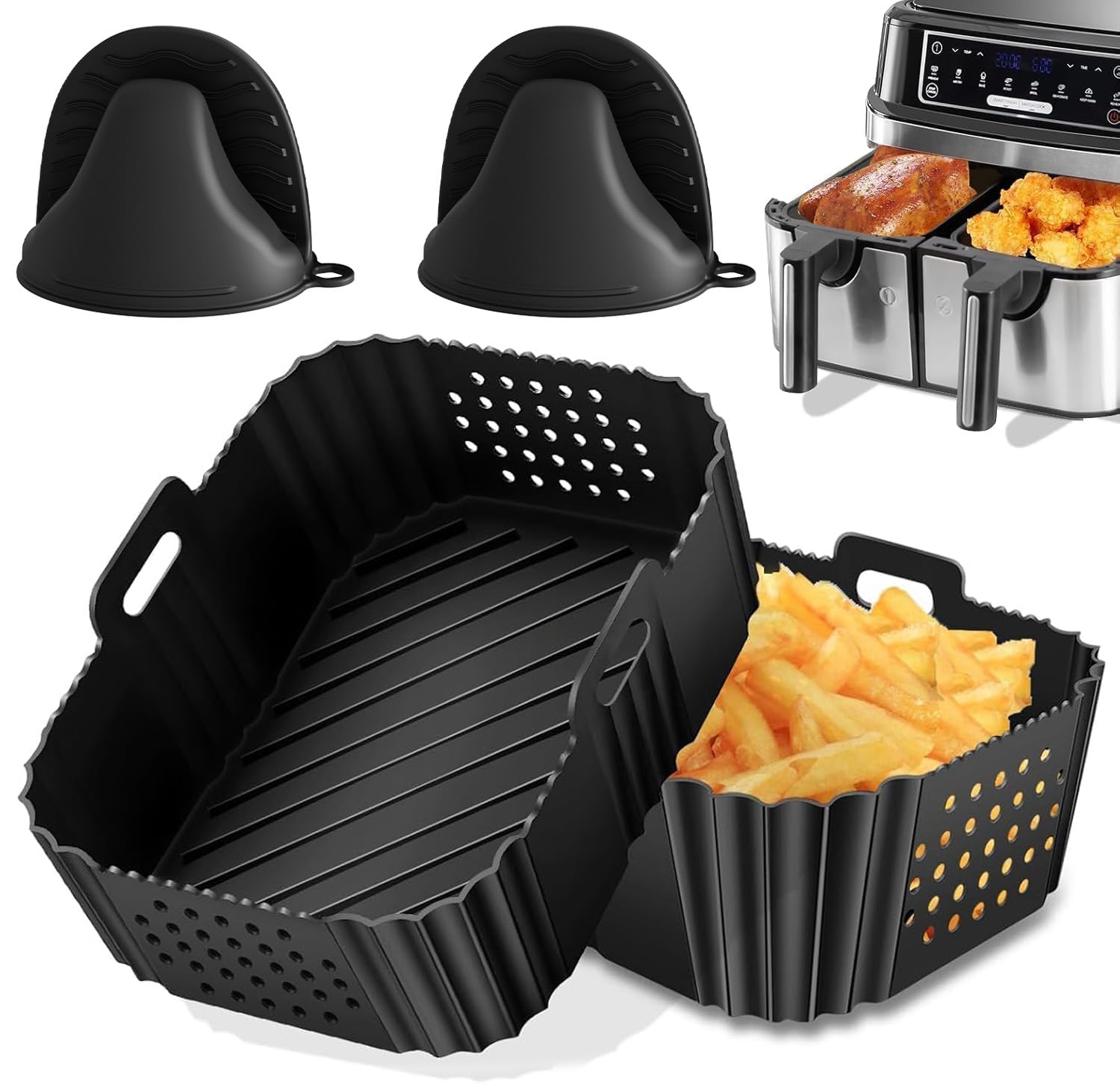 Heißluftfritteuse Silikonform für Ninja Foodi MAX Dual Zone 9.5l AF400EU/AF300EU, Airfryer Zubehör für Ninja Double Stack XL SL400, Heißluftfritteuse Silikon einsätz für Ninja Heißluftfritteuse Silikonform für Ninja 9.5l Angebot bei HelloDeals