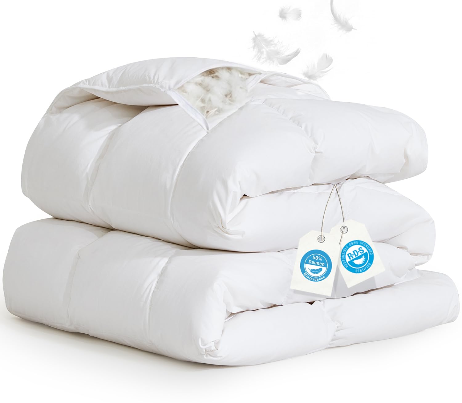 Winterbettdecke 135x200 Daunendecke Extra Warm - 1200g Füllgewicht, Wärmeklasse 5, 50% Daunen & 50% Federn, 100% Baumwolle, RDS-Zertifiziert, Weiß Weiß_extra Warm Winter Blanket Einfarbig 135x200cm Angebot bei HelloDeals