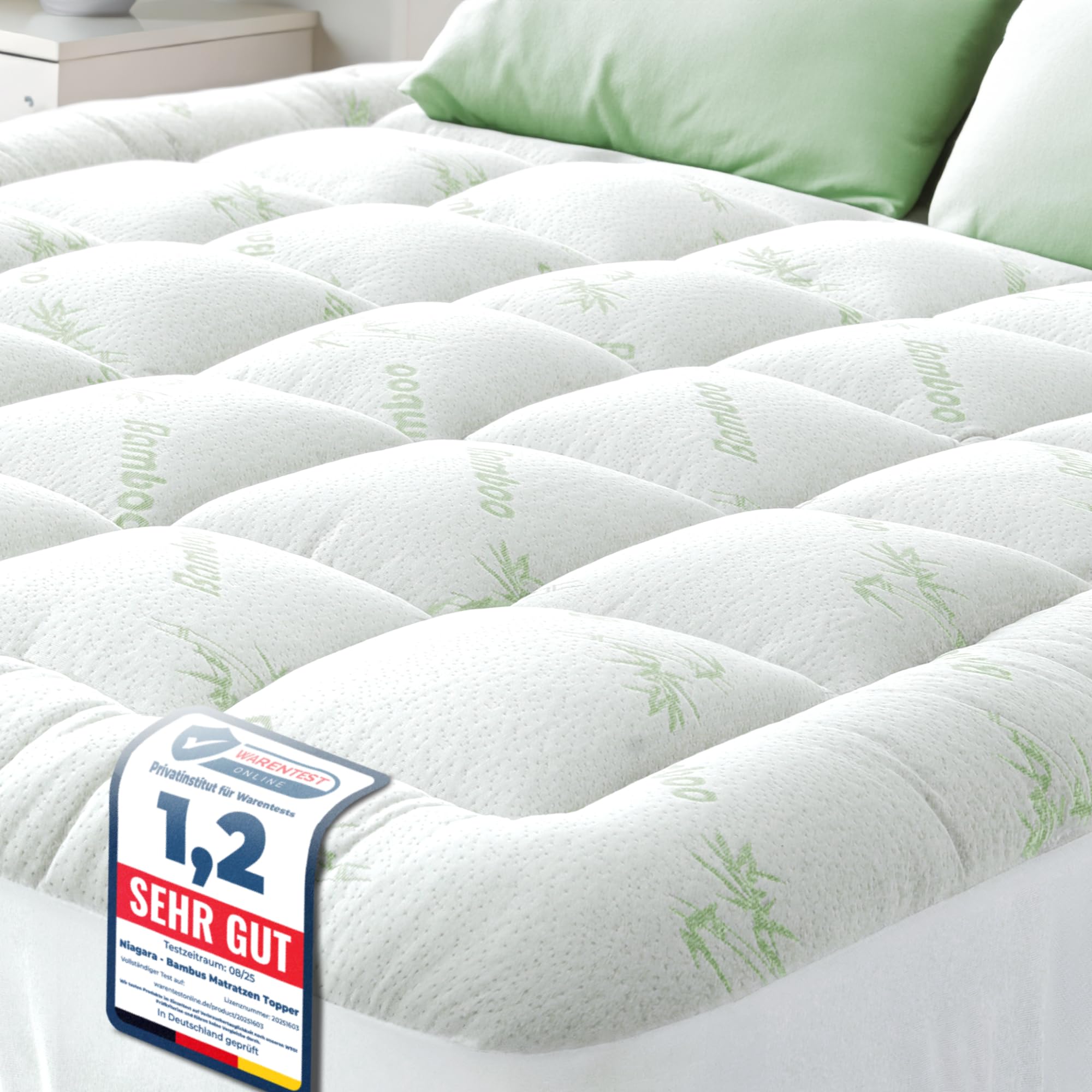 Matratzen Topper für himmlischen Komfort – Ultraweicher, atmungsaktiver und kühlender Matratzenschoner aus Bambusviskose – 160 x 200 cm, Tiefe Taschenpassform Green 160x200 Angebot bei HelloDeals