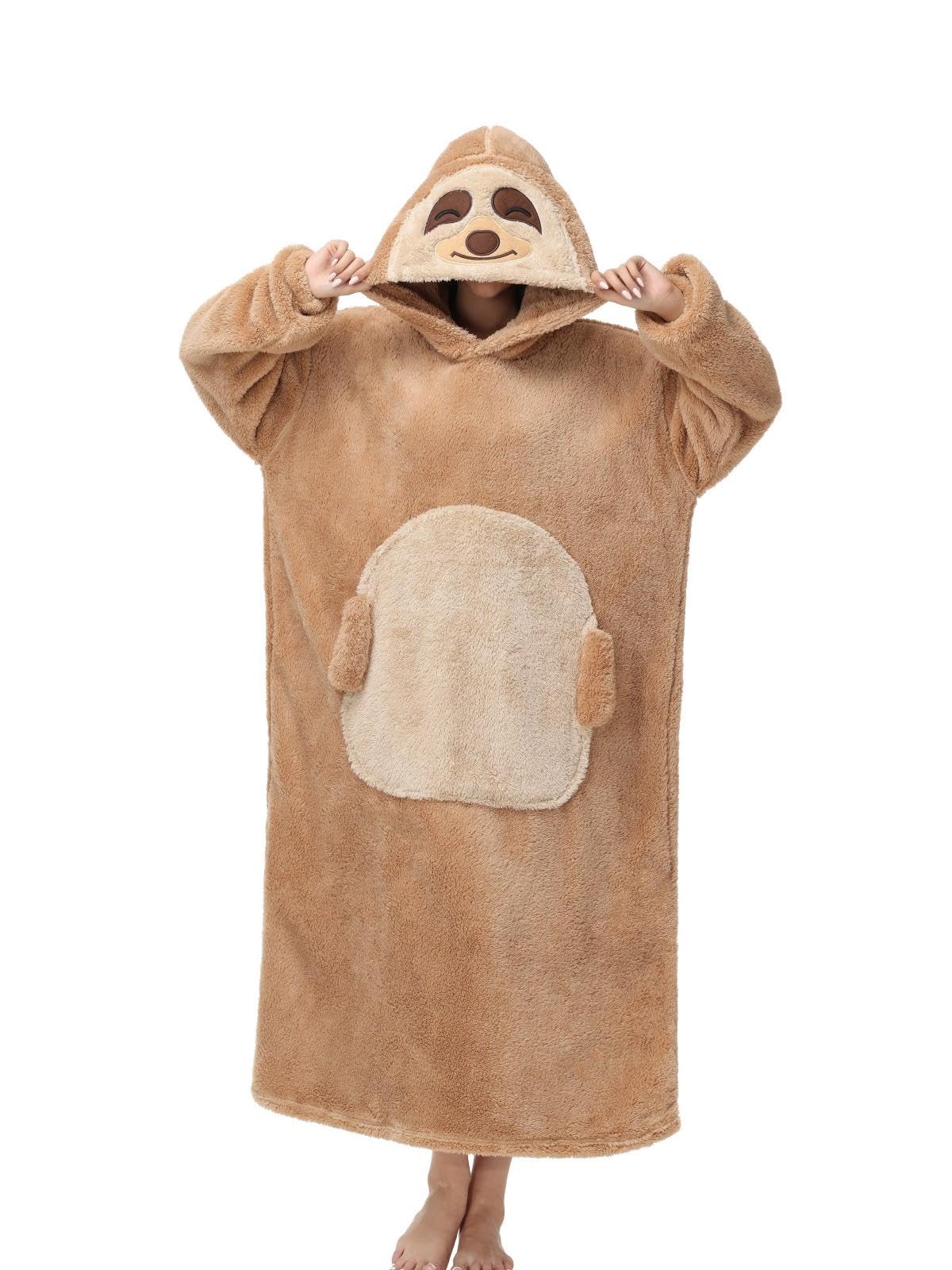 Übergroße Kapuzendecke, Sweatshirt, Plaid, Unisex, mit großer TV-Tasche, Decke, eine Größe für alle, Geschenk für den Winter, Cocooning Faultier Einheitsgröße Angebot bei HelloDeals