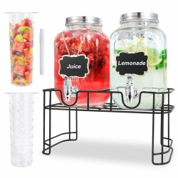 Glas Getränkespender (Set von 2),4L/1 Gallon Getränkespender für Parteien mit Spigot, Stand, Eiszylinder Obst Infuser, Wasserspender Getränkespender für Sonnentee Glas, Saft Behälter Angebot bei HelloDeals