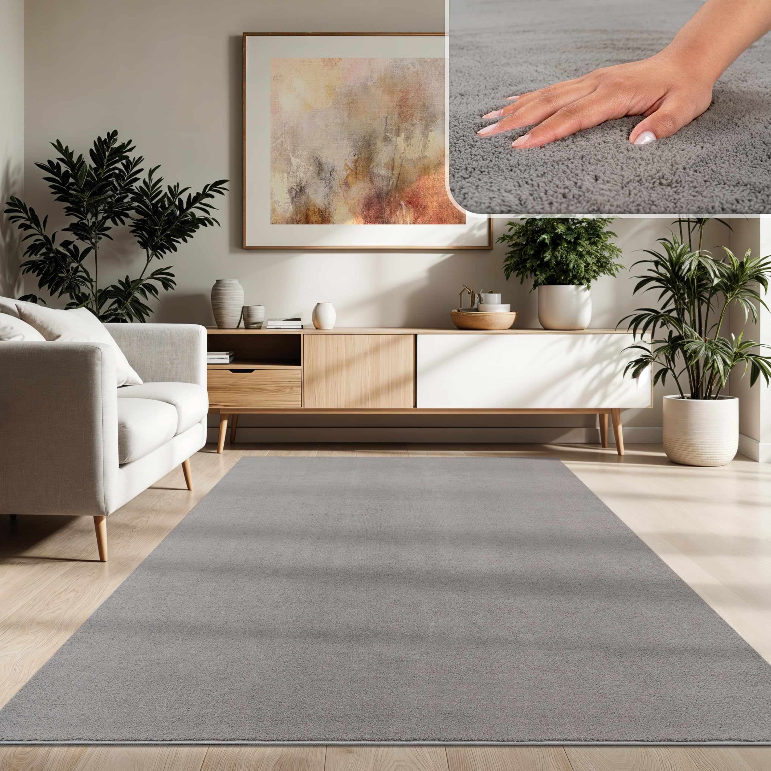Paco Home Moderner Kuscheliger Wohnzimmer Teppich Kurzflor waschbar flauschig Weich Einfarbig Felloptik zeitlos stilvoll rutschfest pflegeleicht, Grösse:300x400 cm, Farbe:Grau 300 x 400 cm (Rechteckig) Grau Angebot bei HelloDeals