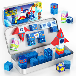 Magnetische Bausteine Reisespielzeug für Kinder 36 Stück Tragbare Reise Mini-Magnetbausteine Sensorisches kreatives Spielzeug Unterricht Geschenk für Jungen und Mädchen ab 3 Jahren Space Rocket Angebot bei HelloDeals