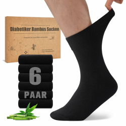 Bambus Diabetikersocken, 6 Paar Diabetiker Socken ohne Gummibund & ohne Naht, Bambussocken Gesundheitssocken mit Komfortbund für Herren & Damen 43-46 6 Schwarz Angebot bei HelloDeals