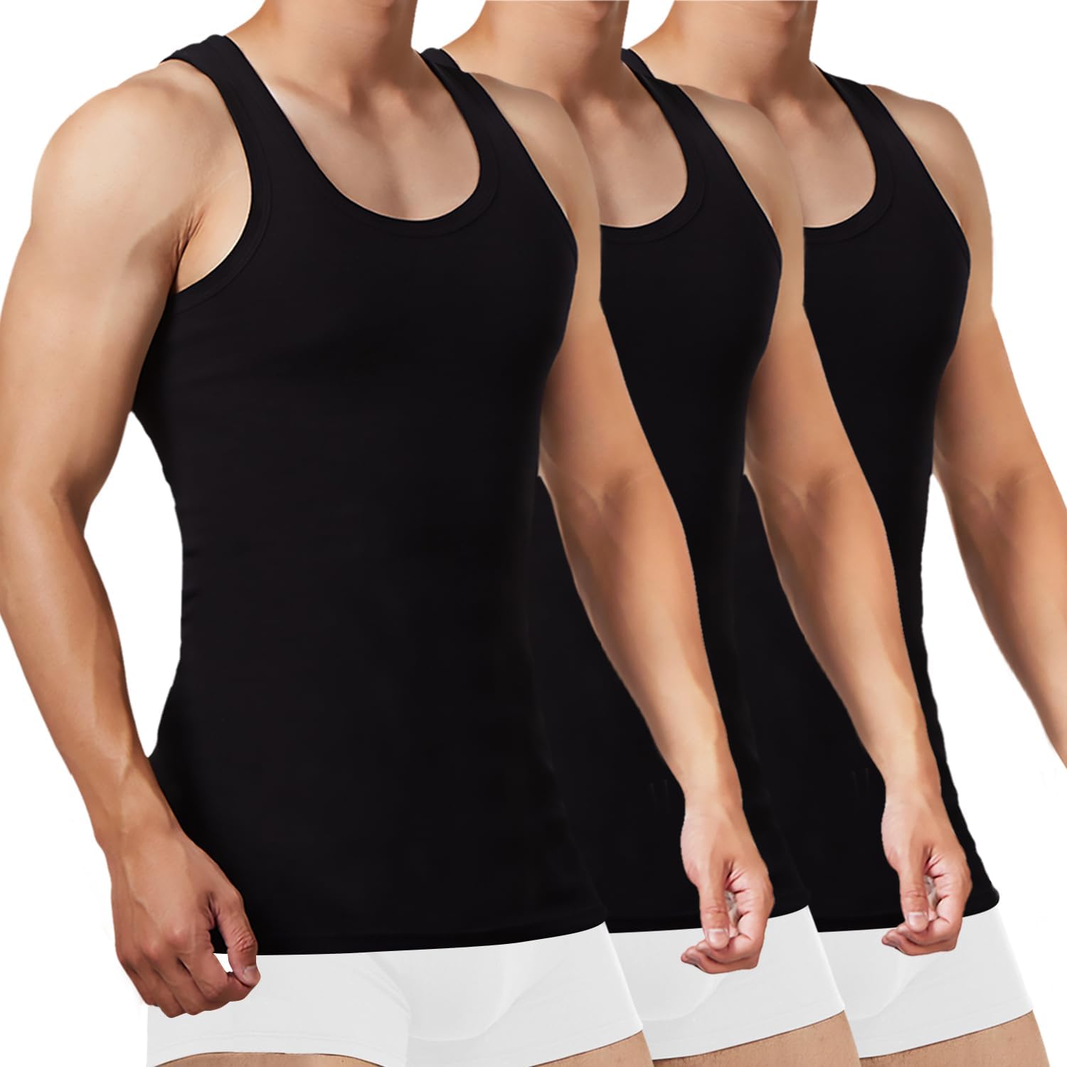 FALARY Unterhemd Herren 3/5er Pack Tank Top 100% Baumwolle Männer Weiß Schwarz Mehrfarbig alle Größen gekämmte Feinripp S Schwarz X3 Angebot bei HelloDeals