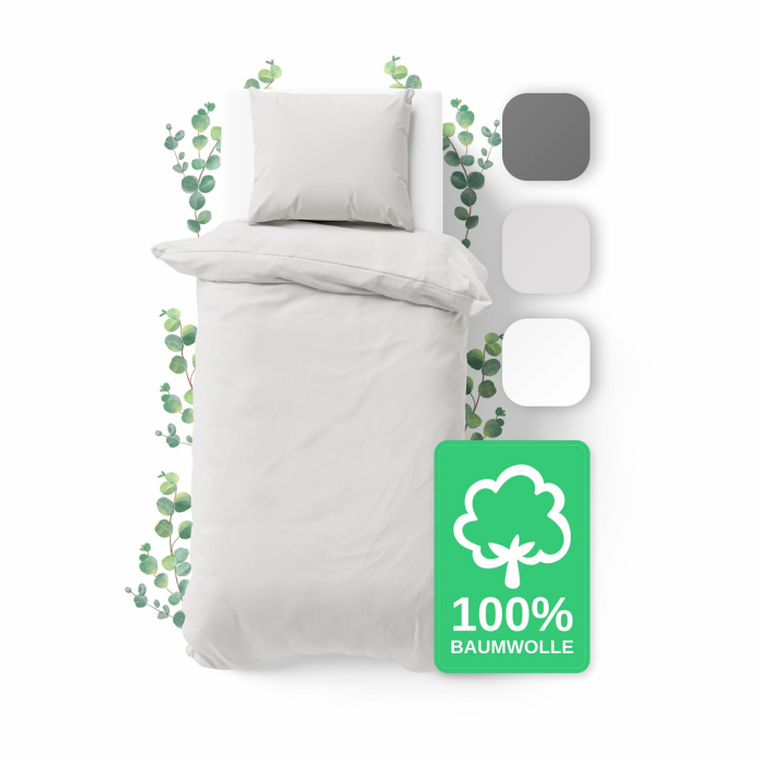 JACOBSON Bettwäsche 135x200 Set - 100% Baumwolle Bettbezug 135x200 cm + 1 Kissenbezug 80x80 cm, Perkal Bettwäsche 2-teilig mit Reißverschluss (135x200cm, Hellgrau, 2-teilig) 135x200cm (2-teilig) Hellgrau Angebot bei HelloDeals