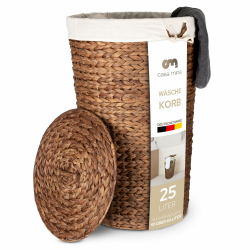 Casa Mina® Wäschekorb mit Deckel D30 x H45cm hoch I Atmungsaktiver Wäschekorb geflochten aus 100% Naturfaser I Robuster Wäschesammler mit Griffen & waschbarem Innensack I Wäschekörbe - Lombok Braun 30 x 45cm | 25 Lit. Angebot bei HelloDeals