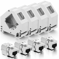Keystone Modul und Hutschienenadapter Set, Hutschiene Adapter für Keystonemodul Keystone RJ45 Netzwerk Cat6a Cat6 Cat5e, 2 Stück CAT 6A Module und 2 Stück Halter, passt auf genormte Hutschiene Angebot bei HelloDeals