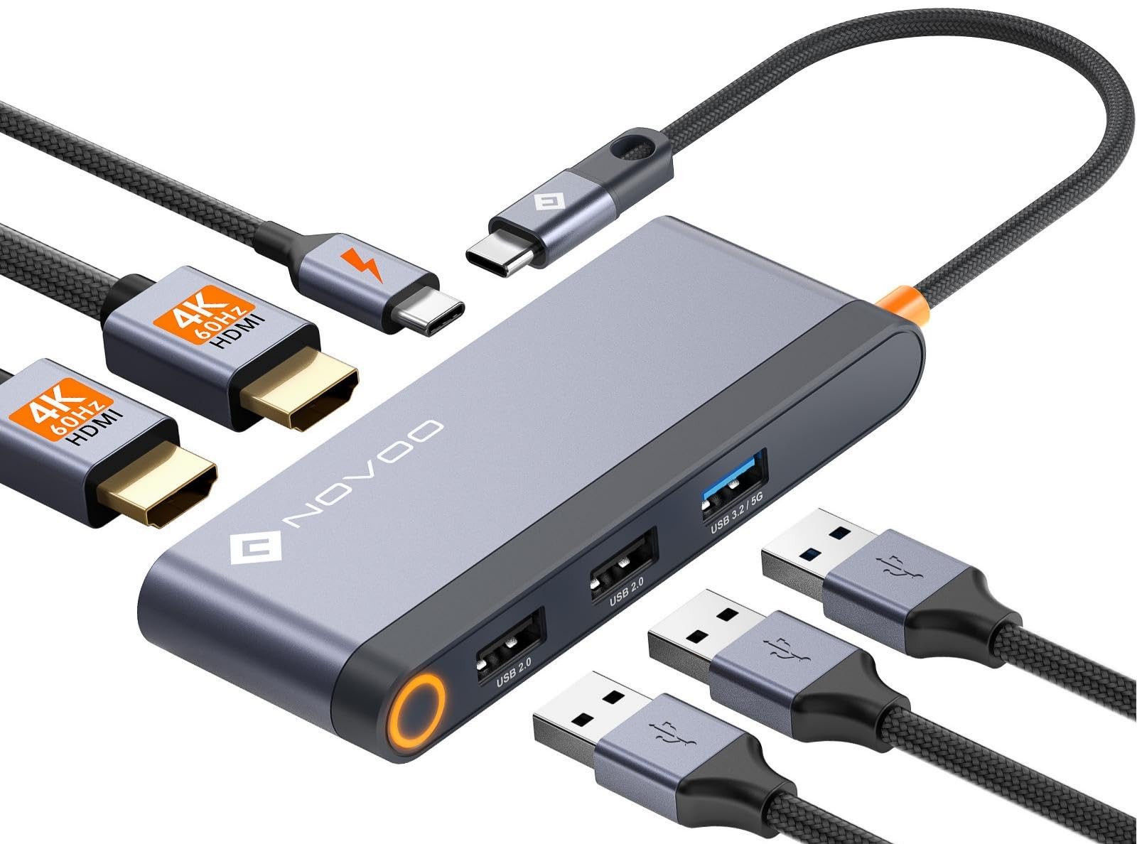 NOVOO USB C Docking Station 4K@60Hz Dual HDMI USB C Hub Adapter mit 2 HDMI 4K@60Hz,PD 100W Schnellladen, 3X USB-A für MacBook Pro M2, Dell, HP, Lenovo, Surface und mehr Typ C Geräten 6 in 1 - Dual HDMI/Upgraded Angebot bei HelloDeals