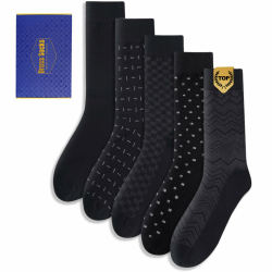Business Socken Herren 40-46, Baumwollsocken Herrensocken für Männer mit Geschenkbox, Lange Baumwolle Anzugsocken Ohne Naht, Männergeschenke 5Paar Schwarz 40-46 Angebot bei HelloDeals