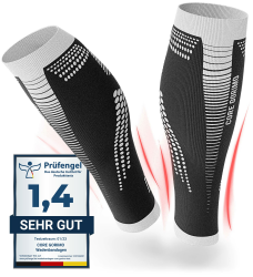 Waden Kompression – Atmungsaktiv – Wadenbandage Kompression & Stützstrümpfe ohne Fuß für Damen & Herren beim Sport, Reisen & stehenden Berufen L Schwarz/Weiß Angebot bei HelloDeals