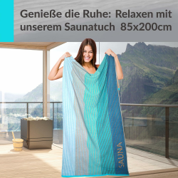 Lashuma Saunatuch Blau - Türkis, Helsinki großes Handtuch für die Sauna, XXL Badetuch aus 100% Baumwolle 85x200 cm 85 x 200 cm Blau - Türkis Angebot bei HelloDeals