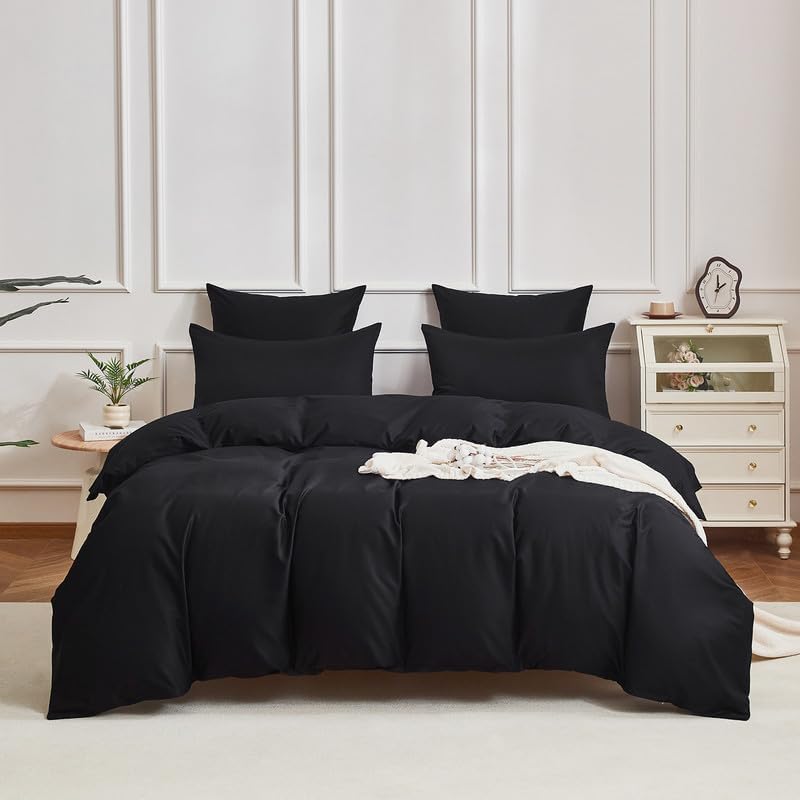 Gezu Bettwäsche Baumwolle 135x200cm Schwarz Mako Satin Baumwollesatin Bettwäsche 40S Langstapelige Baumwolle Weich Antibakteriell Bettbezug 135x200 und Kissenbezüge 80x80 mit Reissverschluss Baumwolle Schwarz 2tlg.135x200cm+1x 80x80cm Angebot bei HelloDeals