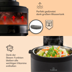 Klarstein Heißluftfritteuse 2-in-1, Airfryer mit Dampffunktion, Heissluftfriteuse zur Schnellaufheizung, Air Fryers mit 6 Programmen, Air Fryer XL, Heißluft-Fritteuse mit Extra-Zubehör, 5 L, 1250 W Angebot bei HelloDeals