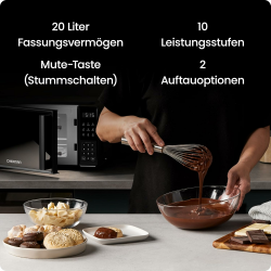 Chefman Tisch-Mikrowelle 20 l, 10 Leistungsstufen und 3 Kochprogramme mit One-Touch-Express-Kochfunktion und Stummschalttaste – Schwarz Angebot bei HelloDeals